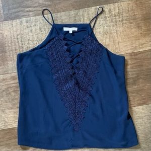 WAYF deep V lace up lace detail tank